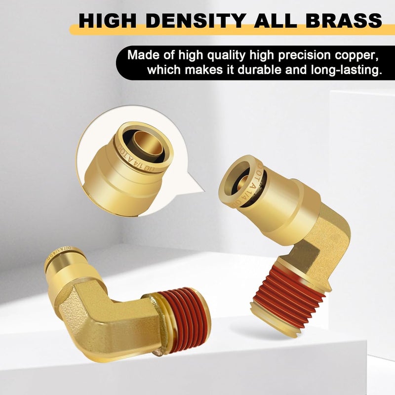 Siptenk 3/8" Elbow DOT Brass Push to Connect Air Line Fittings 5 PCS, 3/8" OD Tube x 3/8" NPT Thread Air Brake Line Quick Connect Fittings for Truck Trailers Industry Air System - Image 2